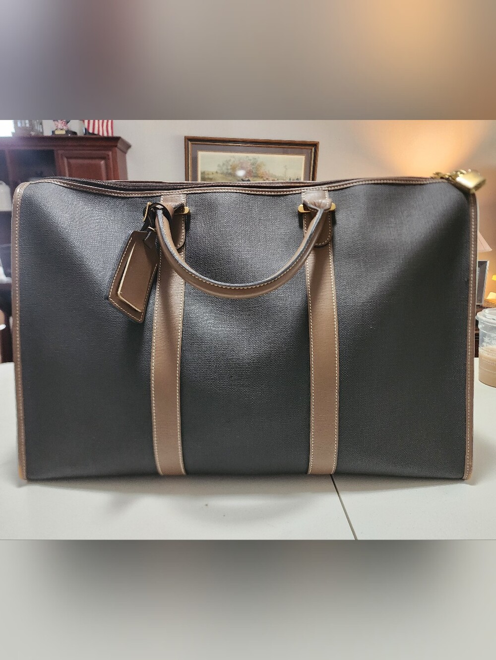 Authentic Vintage Dunhill Boston Duffle Bag EUC - Gray/Tan Coated Canvas